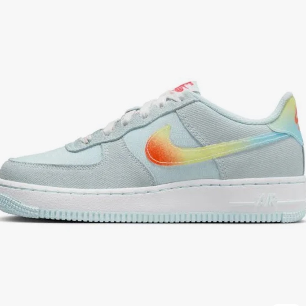 Nike Air Force 1 Kids' Sneakers - Light Blue with Orange Swoosh